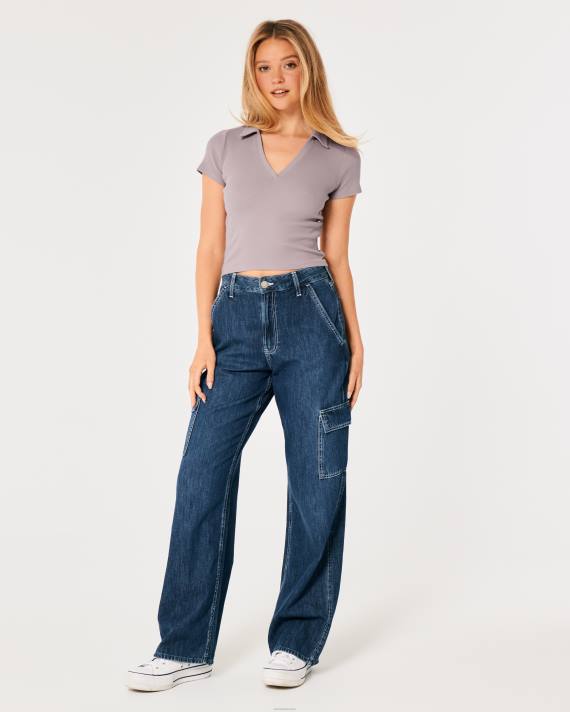 Hollister Kvinder ribkant polo uden knap 2H8Z357 toppe lilla grå