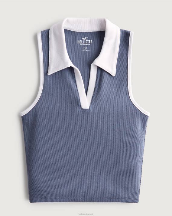 Hollister Kvinder ærmeløs ribpolo 2H8Z393 toppe blå