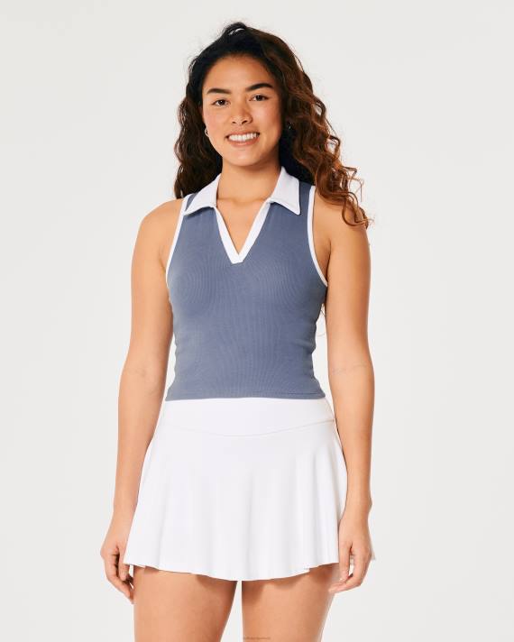 Hollister Kvinder ærmeløs ribpolo 2H8Z393 toppe blå