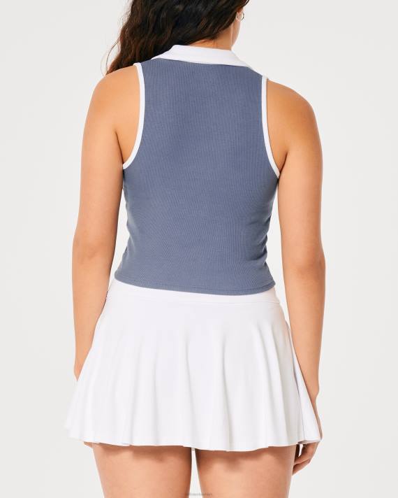 Hollister Kvinder ærmeløs ribpolo 2H8Z393 toppe blå