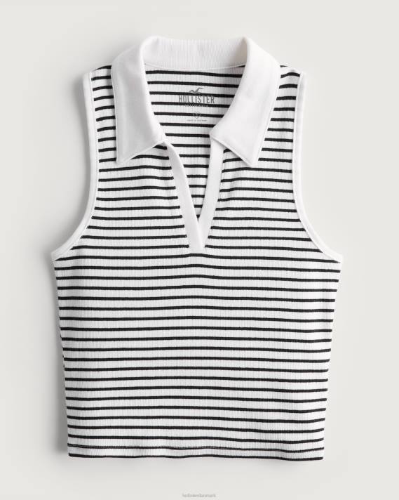 Hollister Kvinder ærmeløs ribpolo 2H8Z400 toppe hvid stribe