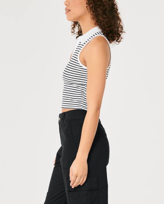Hollister Kvinder ærmeløs ribpolo 2H8Z400 toppe hvid stribe