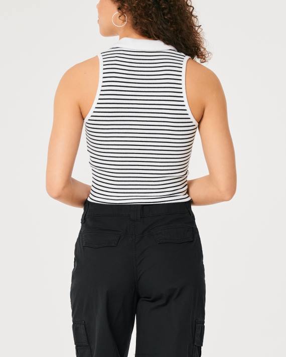 Hollister Kvinder ærmeløs ribpolo 2H8Z400 toppe hvid stribe