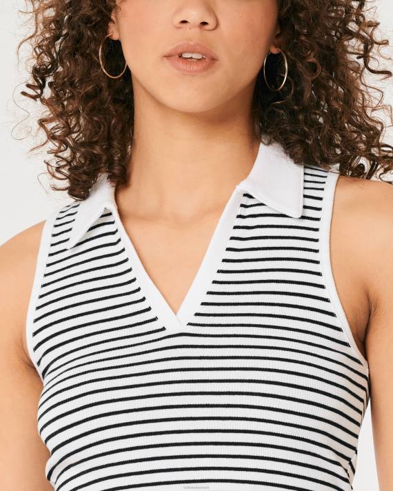 Hollister Kvinder ærmeløs ribpolo 2H8Z400 toppe hvid stribe