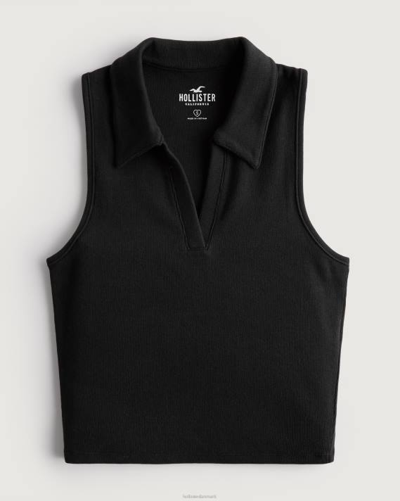 Hollister Kvinder ærmeløs ribpolo 2H8Z422 toppe sort