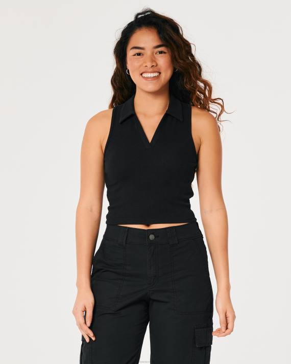 Hollister Kvinder ærmeløs ribpolo 2H8Z422 toppe sort
