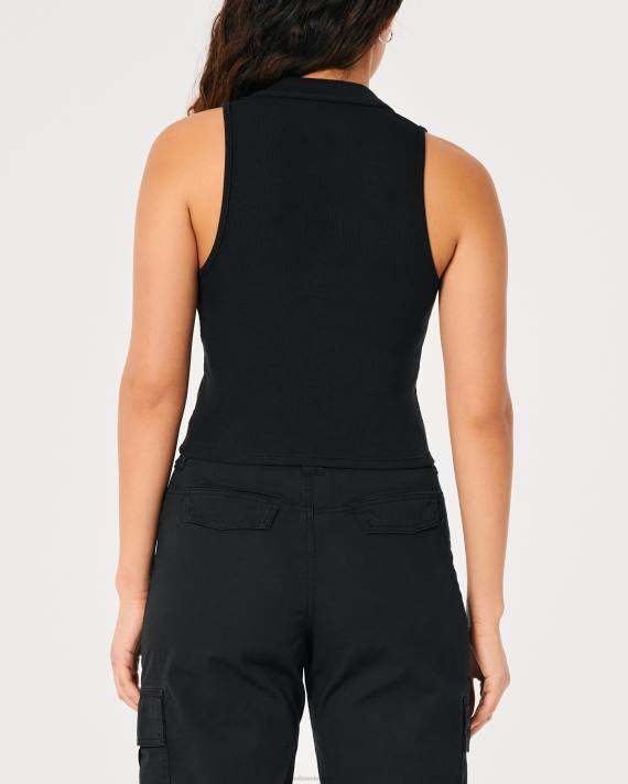 Hollister Kvinder ærmeløs ribpolo 2H8Z422 toppe sort