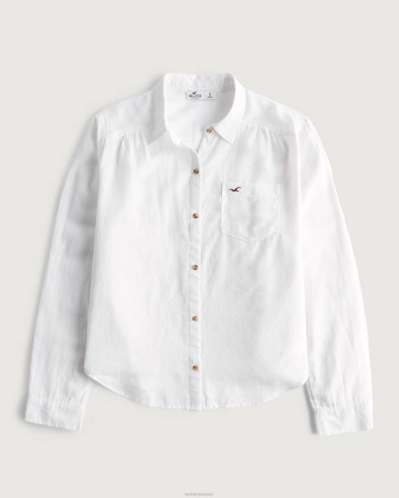 Hollister Kvinder let logo-ikon skjorte med knapper 2H8Z345 toppe hvid