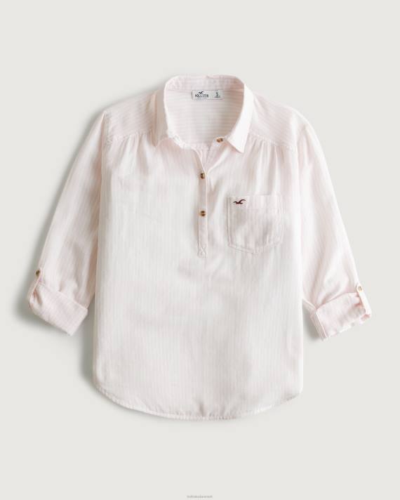 Hollister Kvinder let popover-skjorte i bomuld 2H8Z392 toppe lys pink stribe