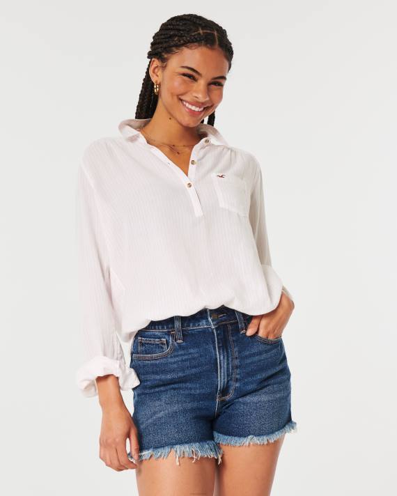 Hollister Kvinder let popover-skjorte i bomuld 2H8Z392 toppe lys pink stribe