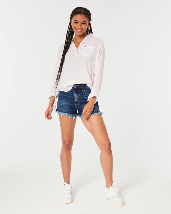 Hollister Kvinder let popover-skjorte i bomuld 2H8Z392 toppe lys pink stribe