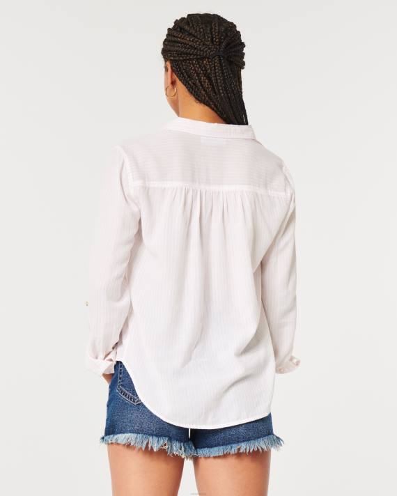 Hollister Kvinder let popover-skjorte i bomuld 2H8Z392 toppe lys pink stribe