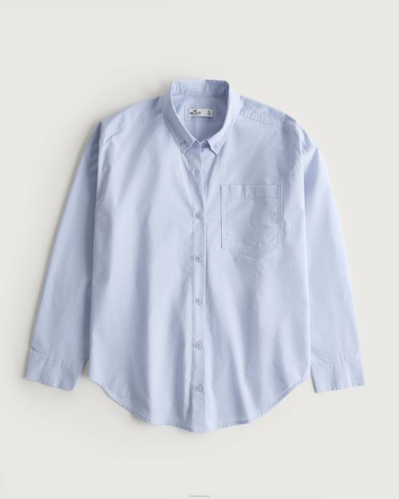 Hollister Kvinder oversized poplin skjorte 2H8Z163 toppe lyseblå