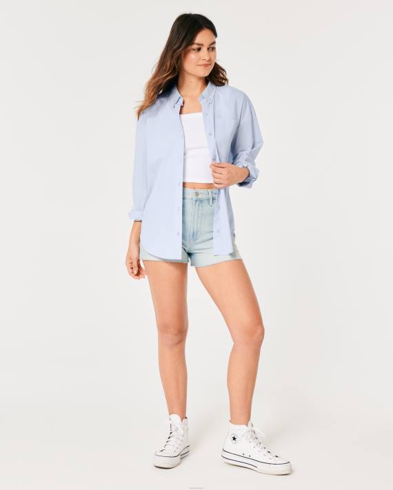 Hollister Kvinder oversized poplin skjorte 2H8Z163 toppe lyseblå