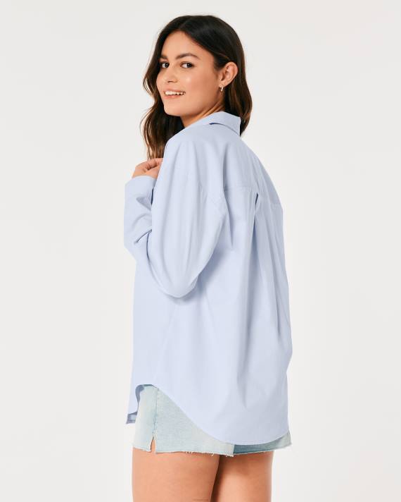 Hollister Kvinder oversized poplin skjorte 2H8Z163 toppe lyseblå