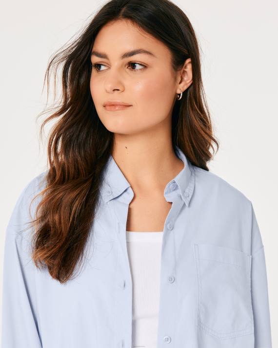 Hollister Kvinder oversized poplin skjorte 2H8Z163 toppe lyseblå