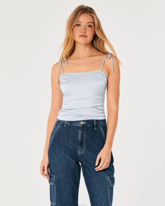 Hollister Kvinder rynket stretch satin top 2H8Z324 toppe lyseblå
