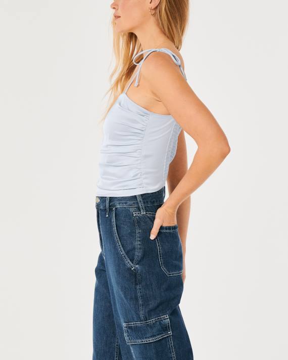 Hollister Kvinder rynket stretch satin top 2H8Z324 toppe lyseblå