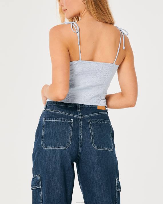 Hollister Kvinder rynket stretch satin top 2H8Z324 toppe lyseblå