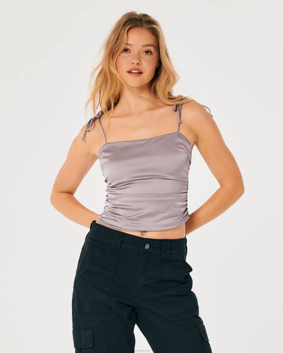 Hollister Kvinder rynket stretch satin top 2H8Z343 toppe lilla grå