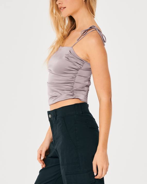 Hollister Kvinder rynket stretch satin top 2H8Z343 toppe lilla grå