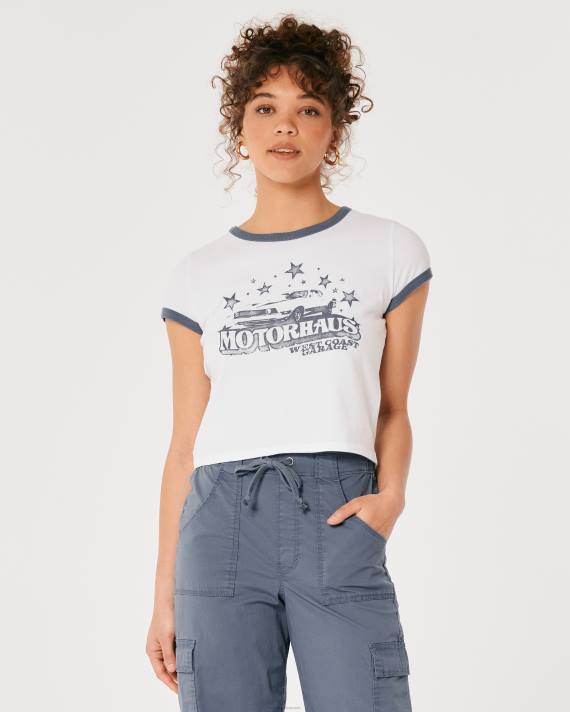 Hollister Kvinder afslappet motorhaus grafisk baby-t-shirt 2H8Z274 toppe hvid