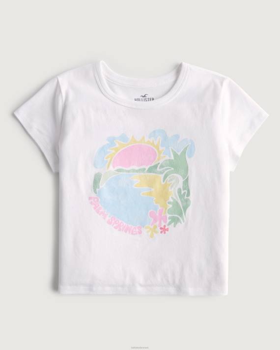 Hollister Kvinder afslappet palmefjedre grafisk baby-t-shirt 2H8Z333 toppe hvid og blå