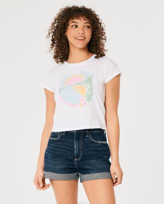 Hollister Kvinder afslappet palmefjedre grafisk baby-t-shirt 2H8Z333 toppe hvid og blå