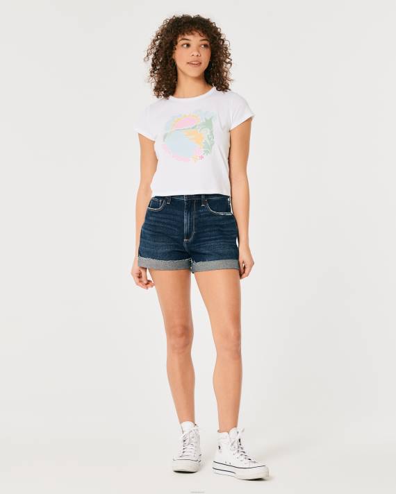 Hollister Kvinder afslappet palmefjedre grafisk baby-t-shirt 2H8Z333 toppe hvid og blå