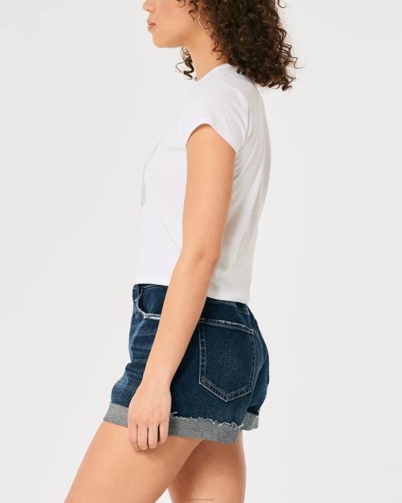 Hollister Kvinder afslappet palmefjedre grafisk baby-t-shirt 2H8Z333 toppe hvid og blå