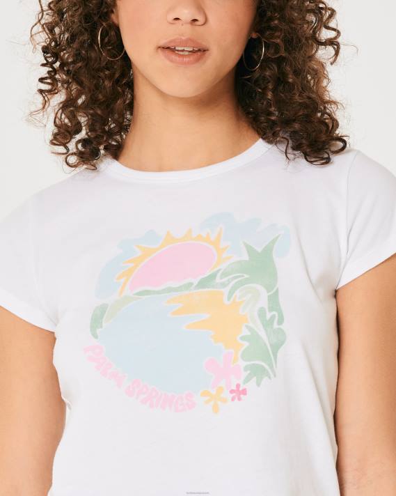 Hollister Kvinder afslappet palmefjedre grafisk baby-t-shirt 2H8Z333 toppe hvid og blå