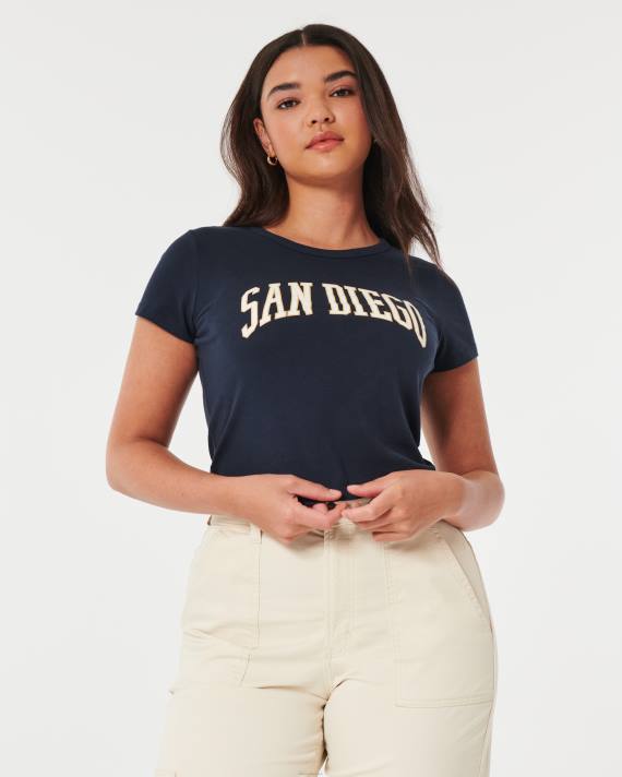 Hollister Kvinder afslappet san diego grafisk baby-t-shirt 2H8Z118 toppe Marine blå
