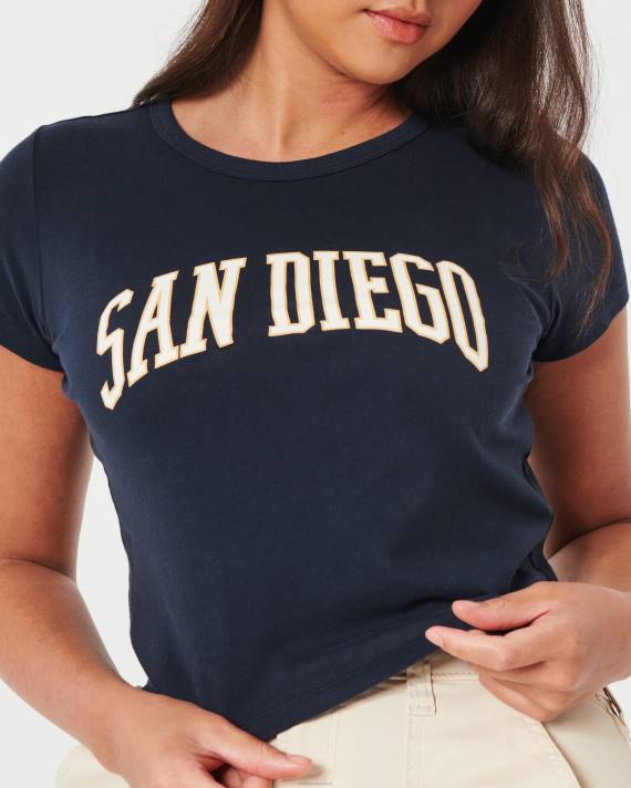 Hollister Kvinder afslappet san diego grafisk baby-t-shirt 2H8Z118 toppe Marine blå