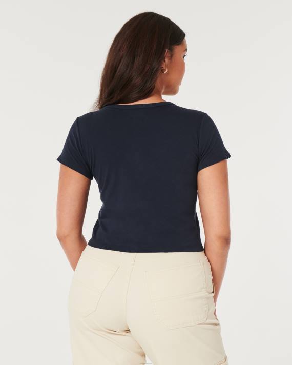 Hollister Kvinder afslappet san diego grafisk baby-t-shirt 2H8Z118 toppe Marine blå