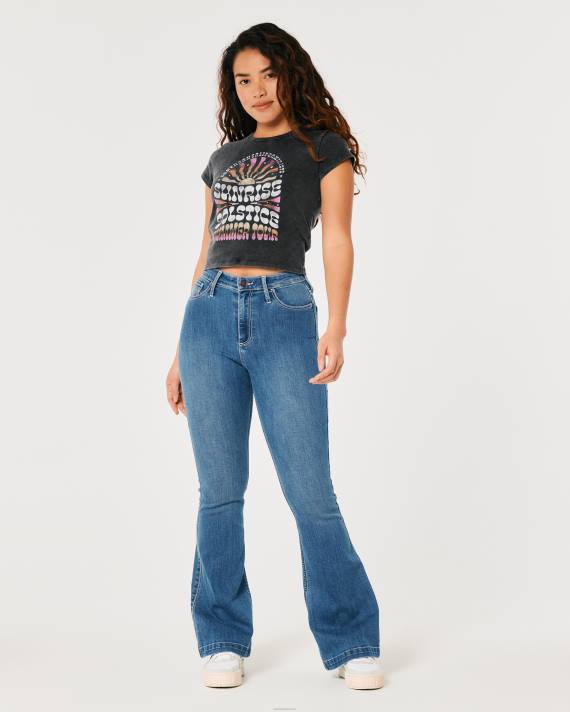 Hollister Kvinder afslappet solopgang grafisk baby-t-shirt 2H8Z347 toppe vasket sort