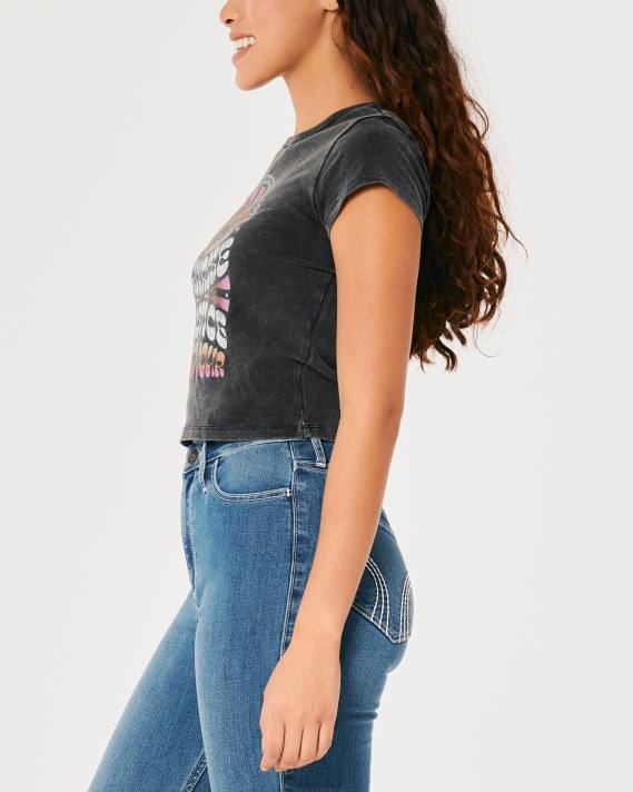 Hollister Kvinder afslappet solopgang grafisk baby-t-shirt 2H8Z347 toppe vasket sort