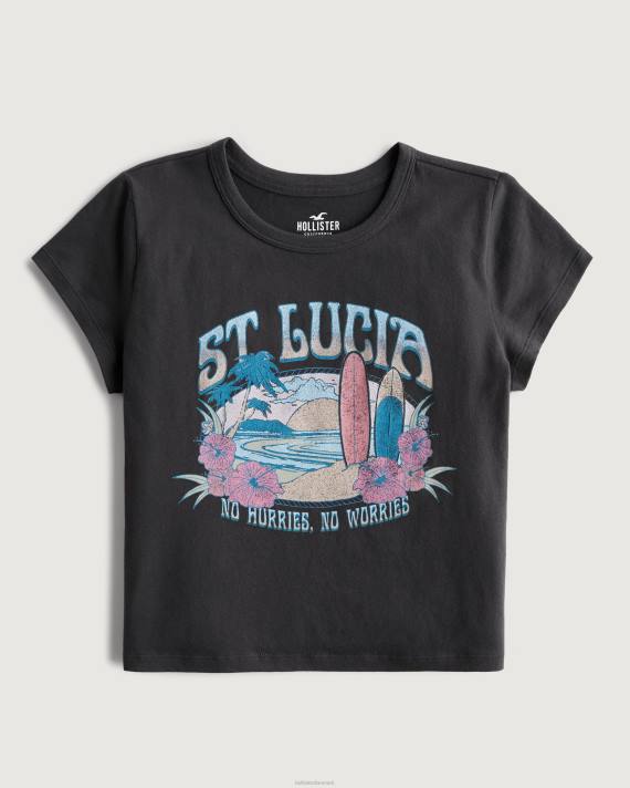 Hollister Kvinder afslappet st. lucia grafisk baby t-shirt 2H8Z252 toppe mørkegrå