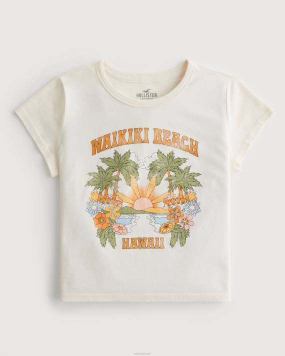 Hollister Kvinder afslappet waikiki beach hawaii grafisk baby-t-shirt 2H8Z147 toppe fløde og appelsin
