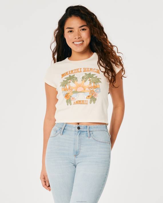 Hollister Kvinder afslappet waikiki beach hawaii grafisk baby-t-shirt 2H8Z147 toppe fløde og appelsin