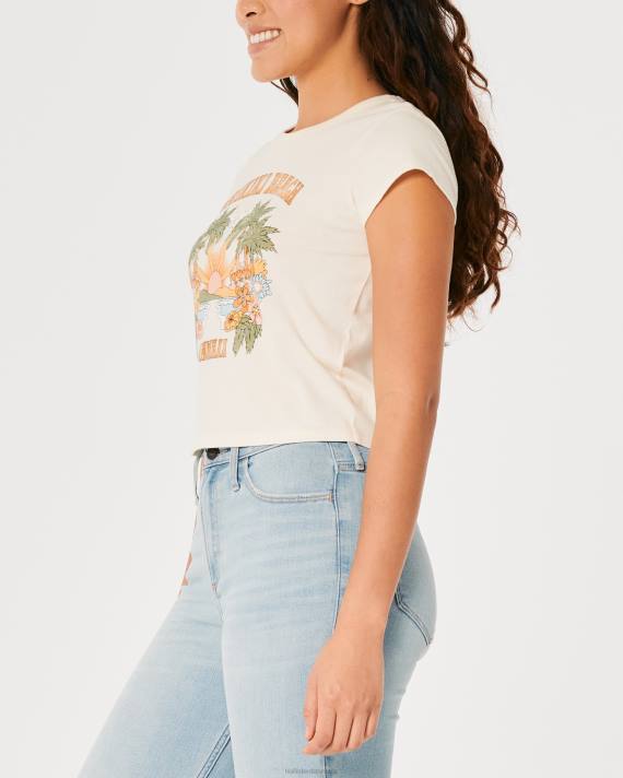 Hollister Kvinder afslappet waikiki beach hawaii grafisk baby-t-shirt 2H8Z147 toppe fløde og appelsin