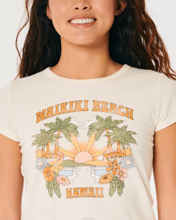 Hollister Kvinder afslappet waikiki beach hawaii grafisk baby-t-shirt 2H8Z147 toppe fløde og appelsin