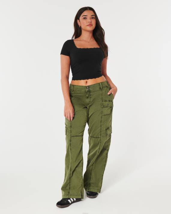 Hollister Kvinder baby-t-shirt med firkantet hals med blonder 2H8Z124 toppe sort