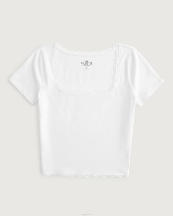Hollister Kvinder baby-t-shirt med firkantet hals med blonder 2H8Z208 toppe hvid