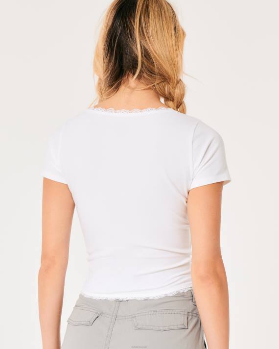 Hollister Kvinder baby-t-shirt med firkantet hals med blonder 2H8Z208 toppe hvid