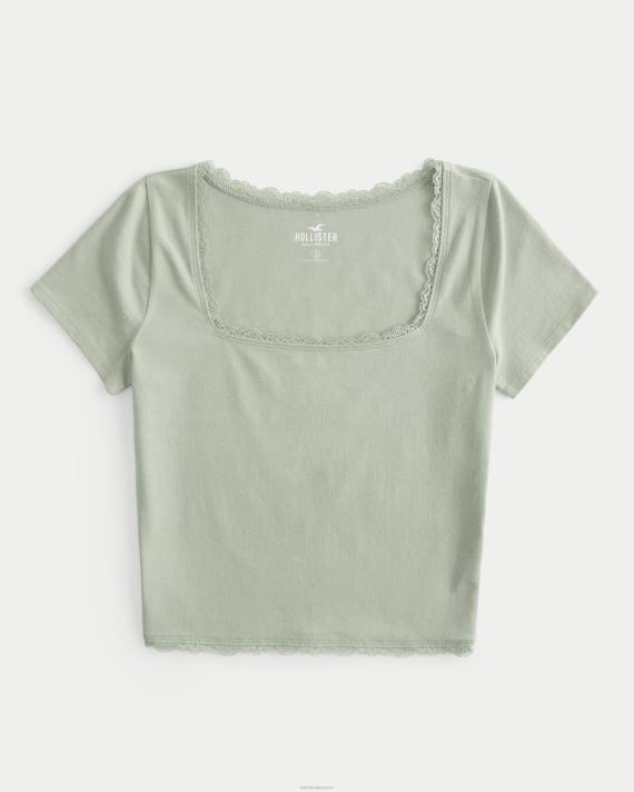 Hollister Kvinder baby-t-shirt med firkantet hals med blonder 2H8Z232 toppe salvie grøn