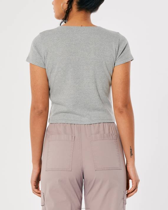 Hollister Kvinder baby-t-shirt med v-hals 2H8Z266 toppe gråmeleret