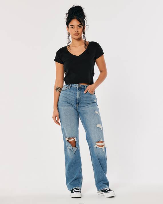 Hollister Kvinder baby-t-shirt med v-hals 2H8Z275 toppe sort