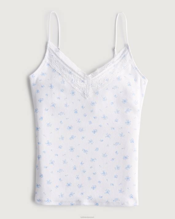 Hollister Kvinder blondekant ribstrikket v-hals cami 2H8Z304 toppe hvid blomstret
