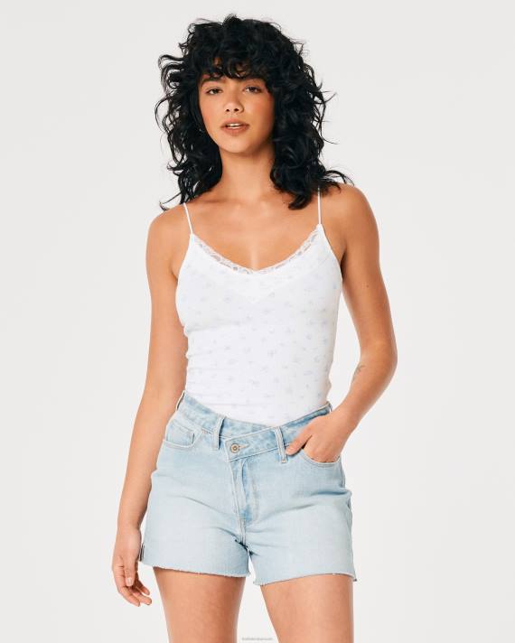 Hollister Kvinder blondekant ribstrikket v-hals cami 2H8Z304 toppe hvid blomstret