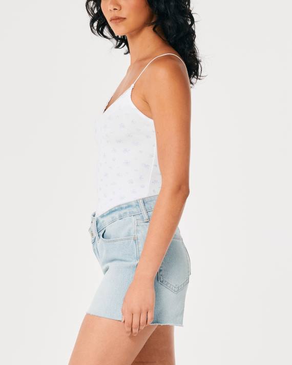 Hollister Kvinder blondekant ribstrikket v-hals cami 2H8Z304 toppe hvid blomstret